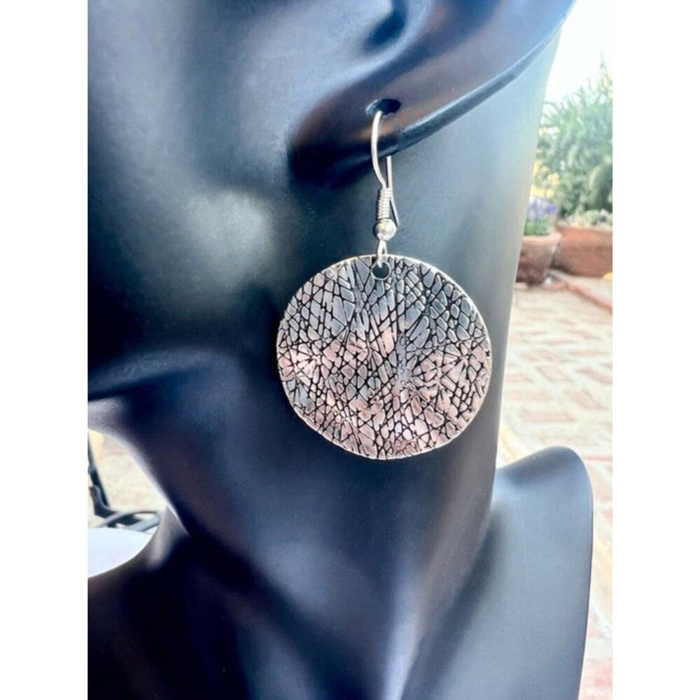 Abstract Silver & Black Round Drop Earrings
